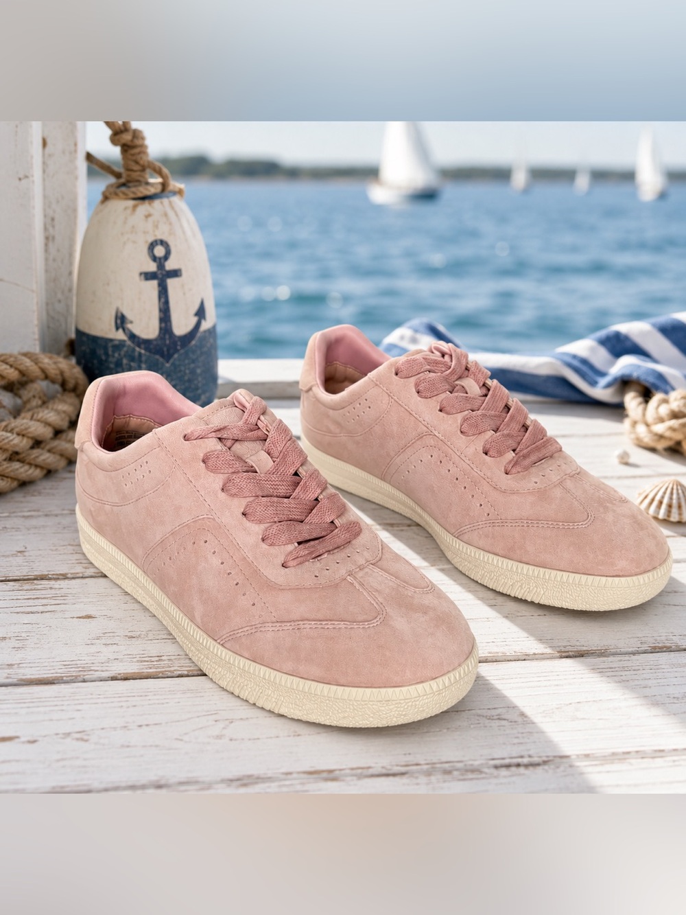 Gunmetal Sprout Blush Pink Faux Suede Sneakers Sz 9 NWOB